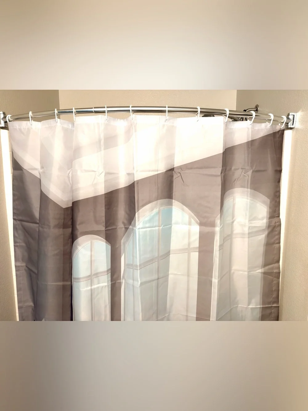 Window Cityscape Printed Shower Curtain- Neutral Tones